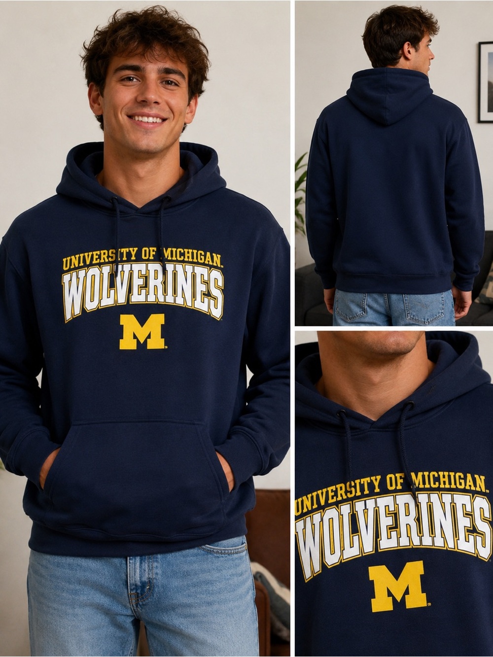 Michigan UofM Wolverines Lightweight Soft Navy Hoodie Pullover Size Small Unisex